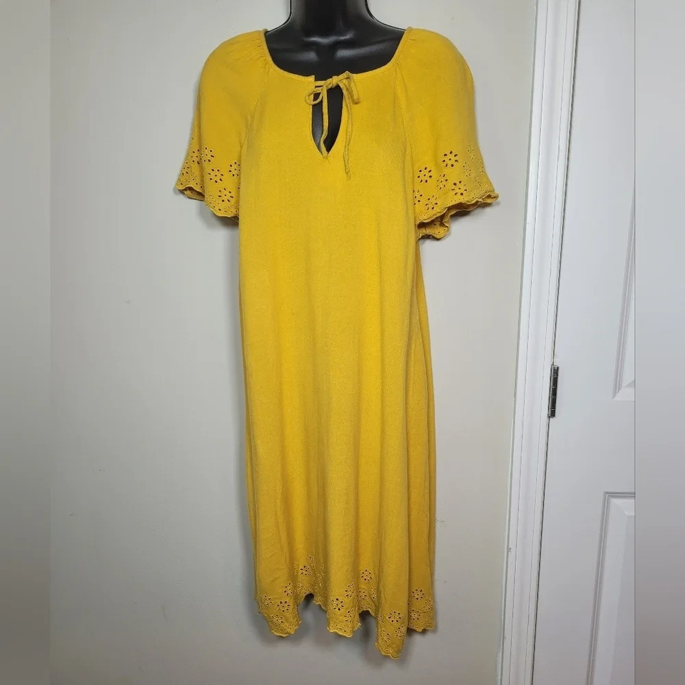 Old Navy Mustard Linen Blend Knee Length Shift Dress sz L